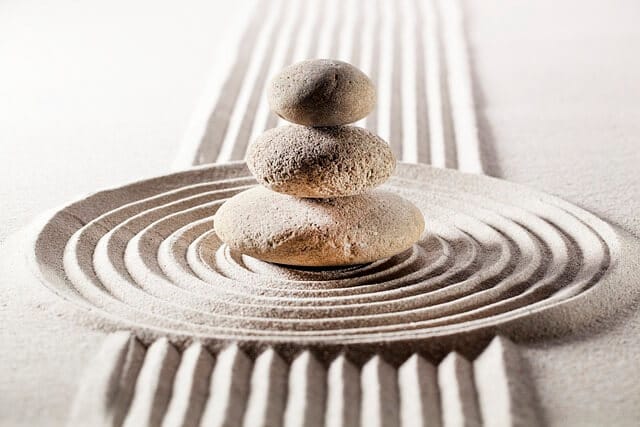 zen stones in feng shui sand